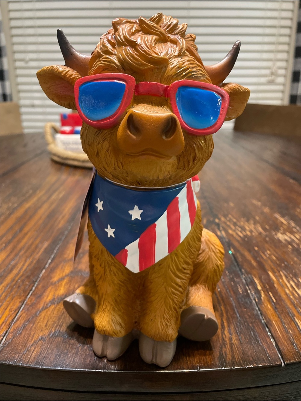 8” Patriotic Highland Cow Figurine with Sunglasses